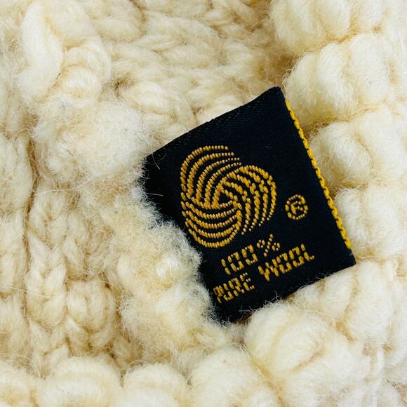 70s Chunky Knit Cream Beret Tam 100% PURE WOOL Hat - Picture 7 of 7